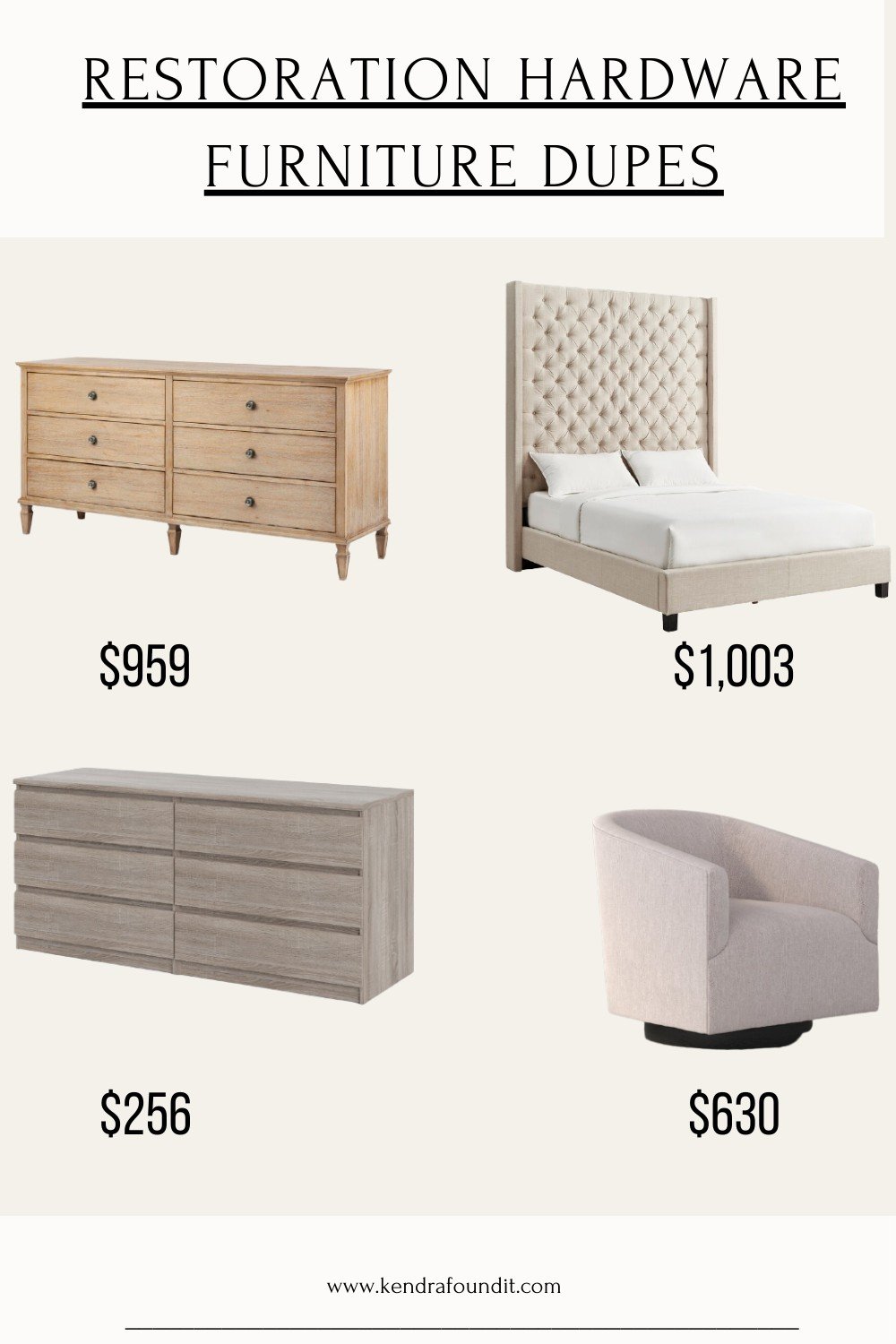 RESTORATION HARDWARE SIDE CHAIRS BEDS AND DRESSER DUPES KENDRA